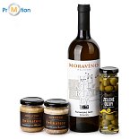 WINE SNACK SET. Black gift set with wine, olives and pates