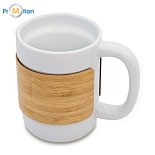 SORO ceramic mug with bamboo, white, logo print