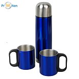 PICNIC thermos set 480 ml and 2 mugs 180 ml, blue/silver, logo print