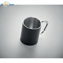 Double-walled metal mug with carabiner 300 ml, black, logo print 2