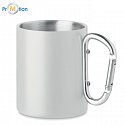 Double-walled metal mug with carabiner 300 ml, silver, logo print
