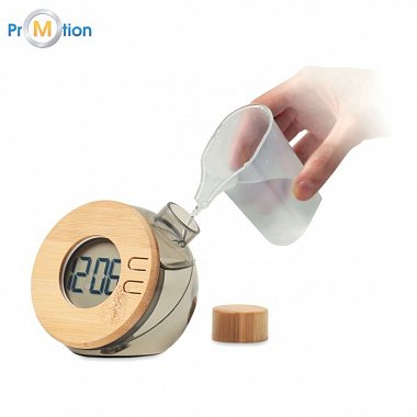 Water-powered bamboo LCD clock, logo print