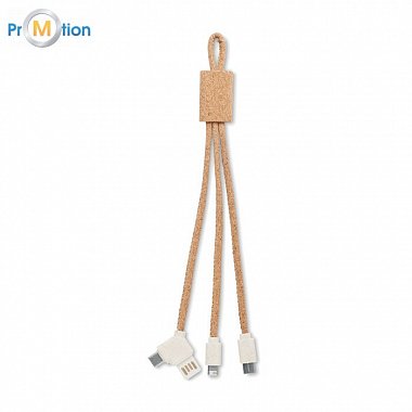 3in1 cork charging cable, logo print