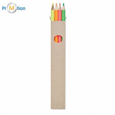 4 highlighter pencils in a box, logo print