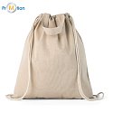 Bag / backpack with drawstring natural brown, logo print, cotton