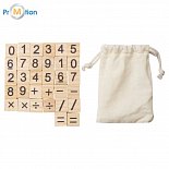 Wooden counting game beige in pocket, logo print