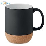 Matte ceramic cork mug 300 ml, black, logo print