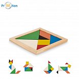 Tangram puzzle made of wood, logo print