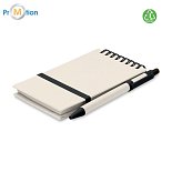 ECO notebook with colored marking papers, adhesive post it and pen, logo printing