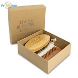 MACHO 3-piece set for personal care, brown, comb and brush, logo print