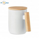 Porcelain white mug with bamboo lid 380 ml, logo print