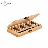 24-piece tool set in a bamboo case with logo print
