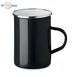Metal mug with enamel coating, black, logo print