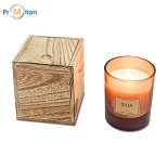 SILIA scented candle in a wooden box, brown, logo print