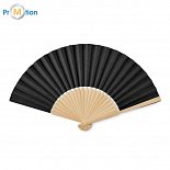 Folding fan made of bamboo and paper, logo print, black