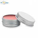 Vegan lip balm in a round tin, pink, logo print