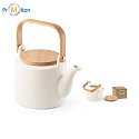 700 ml Ceramic teapot white, bamboo, logo print 2