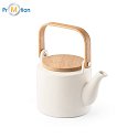 700 ml Ceramic kettle white, bamboo, logo print