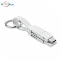 Keychain with 4in1 charging cable, logo print, white,