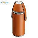 Stainless steel bottle with 2 cups, brown 2, logo print