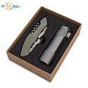 CAMDEN gift set of flashlight and pocket knife, gray, logo print