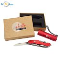 CAMDEN gift set of flashlight and pocket knife, red, logo print 2
