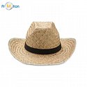 Natural straw cowboy hat, ribbon print