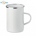 Metal mug with enamel coating, white, logo print