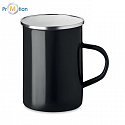 Metal mug with enamel coating, black, logo print