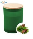 Candle, pine, with bamboo lid laser logo, green