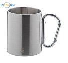 Recycled stainless steel thermal mug, carabiner, logo print, gray