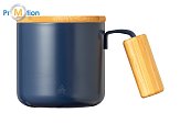 Thermal mug with bamboo elements, blue, logo print
