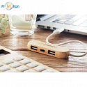 3 port USB hub with dual input made of bamboo, logo print 2