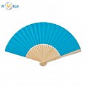 Folding fan made of bamboo and paper, logo print, turquoise