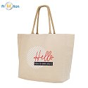 RAYA XXL large cotton shopping bag, beige, logo print 2