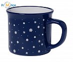 Retro Christmas blue mug, logo print