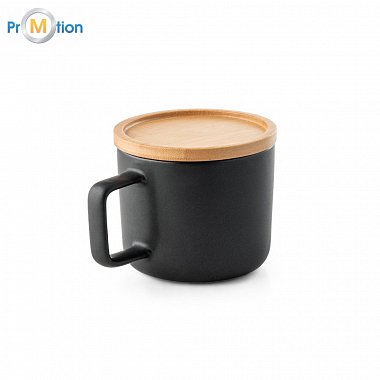 FANGIO. 250 ml ceramic mug with lid and bamboo base