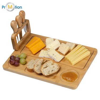 Bamboo cheese set beige 1, logo print