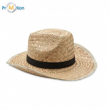 Natural straw cowboy hat, ribbon print