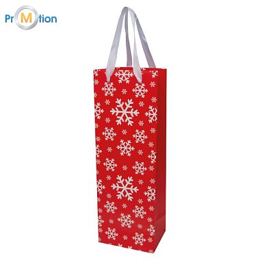 Papírová dárková taška červená 1 na víno, Vánoce, potisk loga