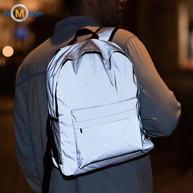 ANTAR reflective laptop backpack, silver, logo print
