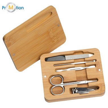 Manicure set in bamboo case beige 1, logo print