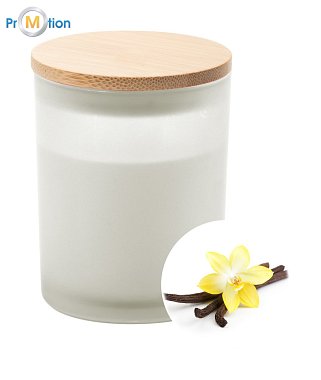 Candle, vanilla with laser logo bamboo cap, white