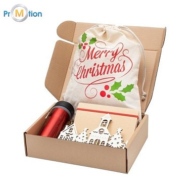 MERRY Christmas gift set, bag, thermos, notebook, declarations, logo print
