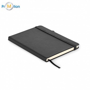 Lined notebook made of recycled PU A5, black, logo print