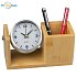 Bamboo pen holder with clock beige 1, logo print