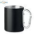 Double-walled metal mug with carabiner 300 ml, black, logo print