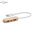 3 port USB hub with dual input made of bamboo, logo print