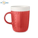 Ceramic mug with knitted pattern, red, 310 ml, logo print