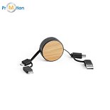5in1 plug-in bamboo cable, logo print, black